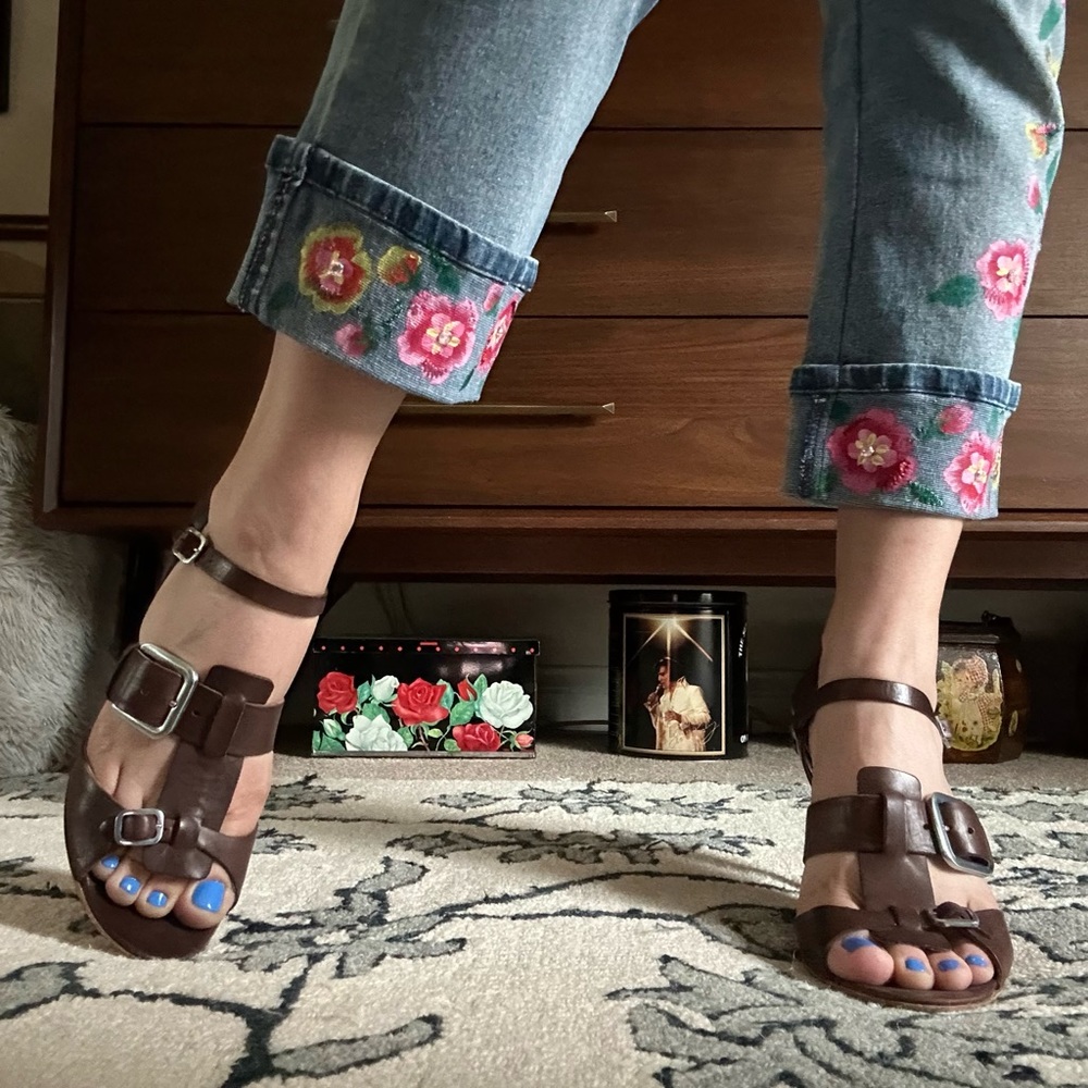 vintage 90s cole haan brown leather strappy buckle heels / size 8 - Picture 3 of 9